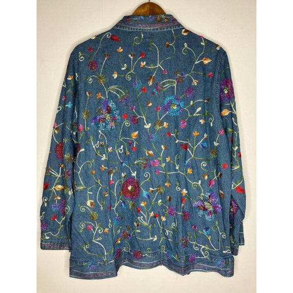 The Quacker Factory Women's Medium Chambray Beaded Embroidered Shirt New - Picture 13 of 16